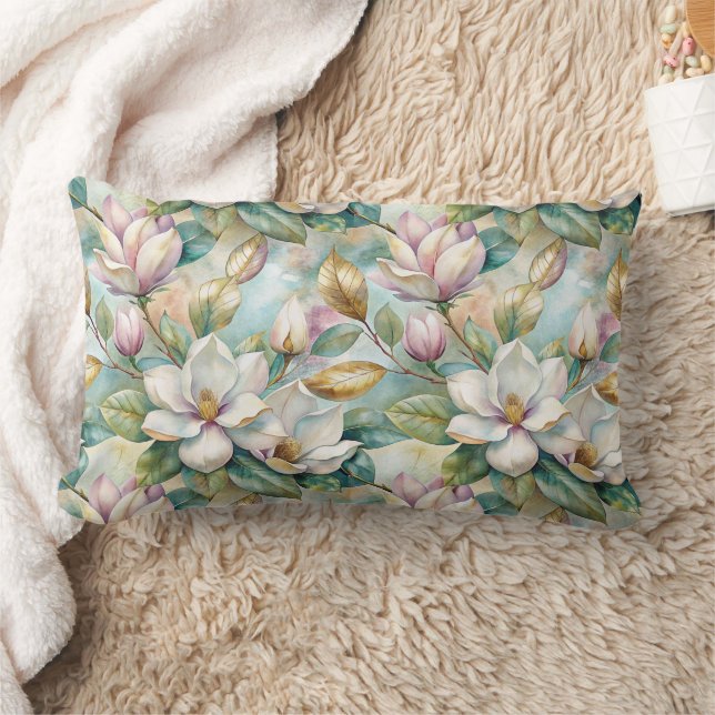 Pattern Elegant Magnolia Flowers Lumbar Cushion (Blanket)