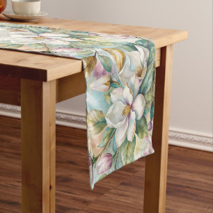 Pattern Elegant Magnolia Flowers Medium Table Runner