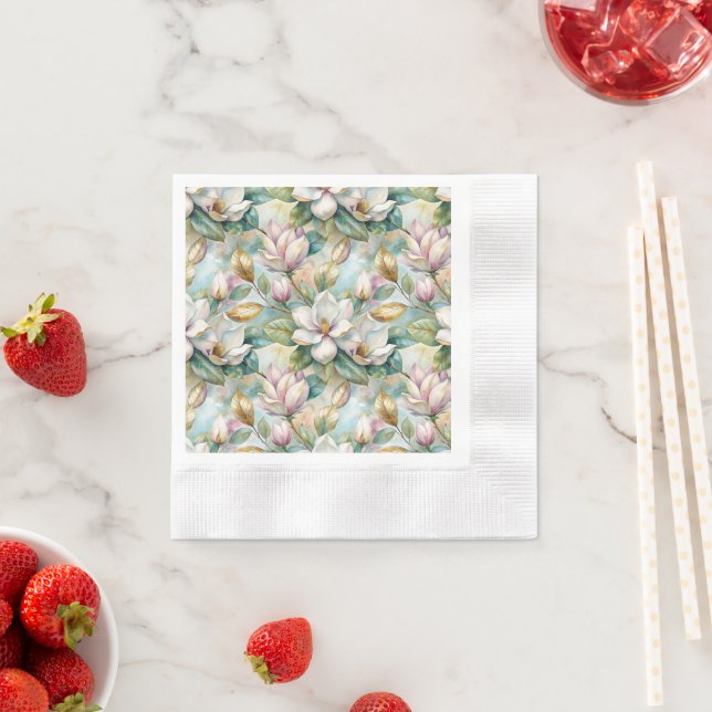 Pattern Elegant Magnolia Flowers Napkin (Insitu)