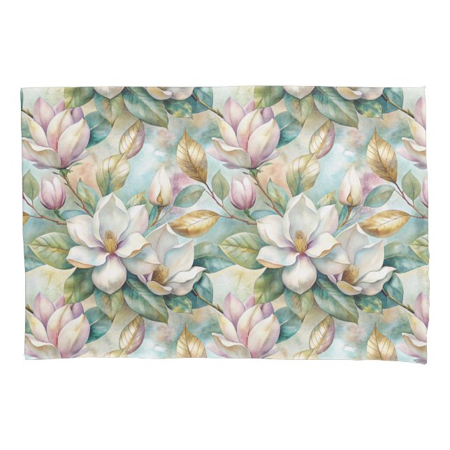 Pattern Elegant Magnolia Flowers Pillowcase (Front-Left)