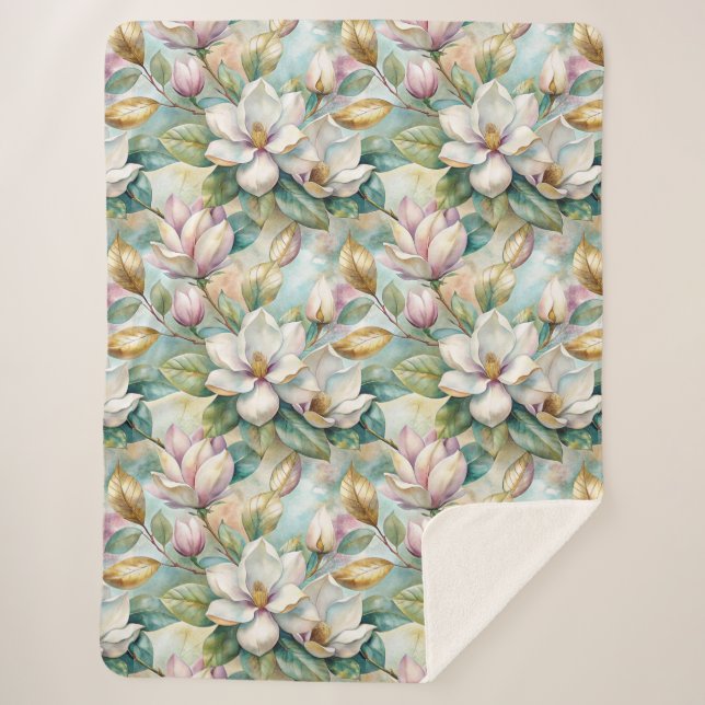 Pattern Elegant Magnolia Flowers Sherpa Blanket (Front)