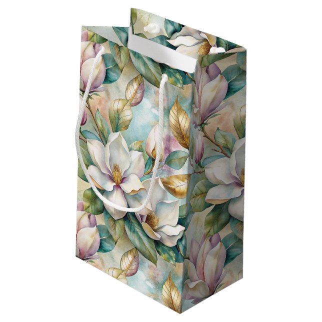 Pattern Elegant Magnolia Flowers Small Gift Bag (Back Angled)