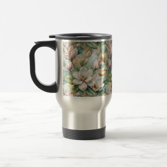 Pattern Elegant Magnolia Flowers Travel Mug (Left)