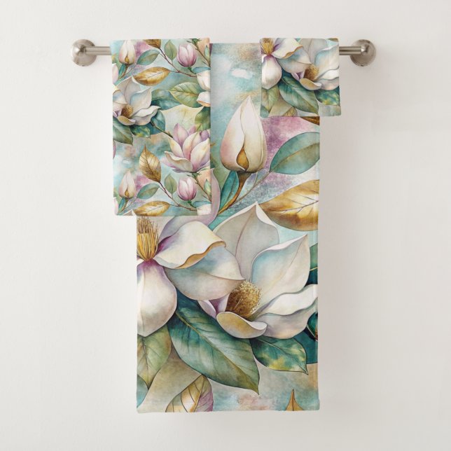 Pattern Elegant Magnolias Bath Towel Set (Insitu)