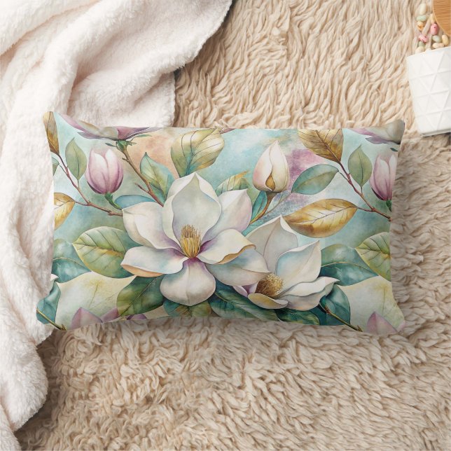 Pattern Elegant Magnolias Lumbar Cushion (Blanket)