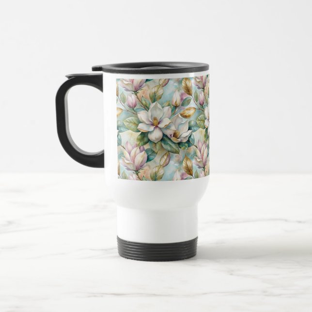 Pattern Elegant Magnolias Travel Mug (Left)