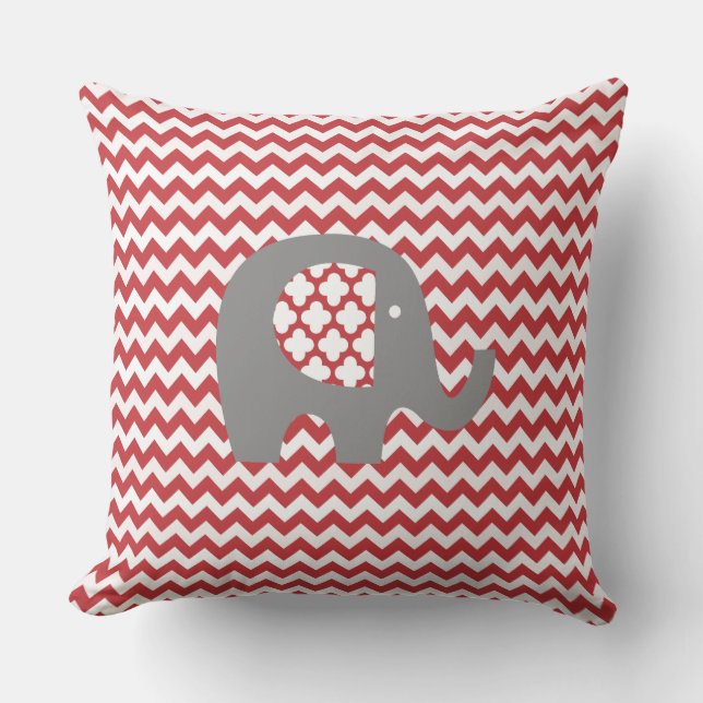 Pattern Elephant Red Chevron Stripe Outdoor Pillow (Front)