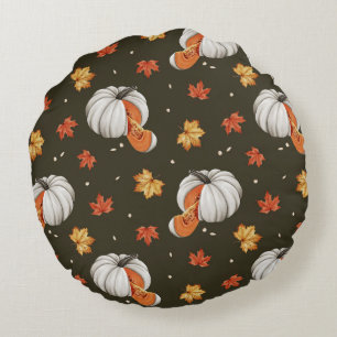 pattern featuring white pumpkins round cushion