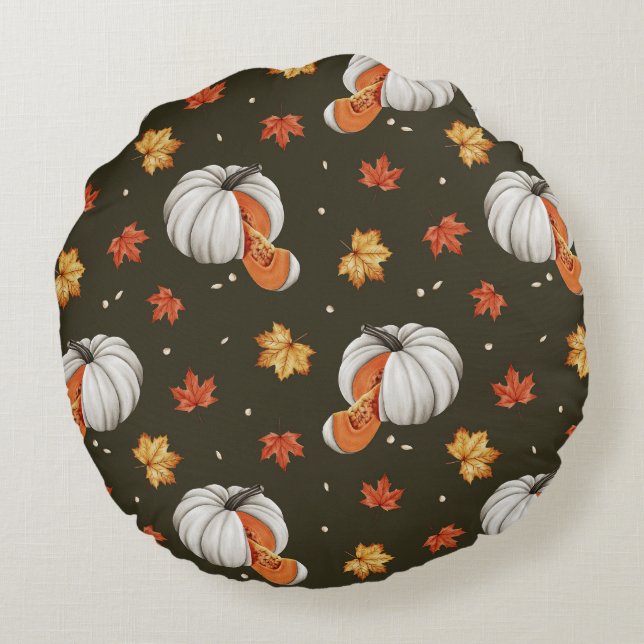 pattern featuring white pumpkins round cushion (Back)
