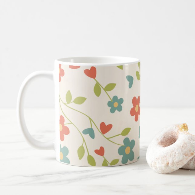 Pattern Floral Coffee Mug (With Donut)