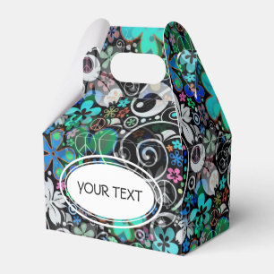Pattern - flower power peace black + your text favour box