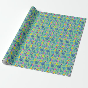 Pattern Flowers Colourful Cute Shining Wrapping Paper