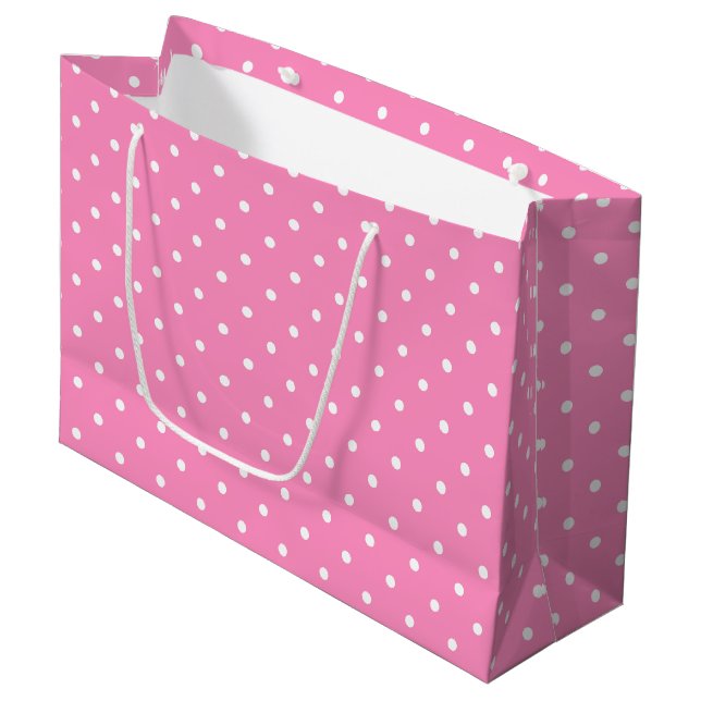 Pattern For Her Elegant Hot Pink White Polka Dots Large Gift Bag (Front Angled)