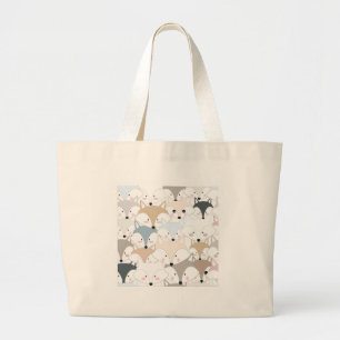 Pattern foxy comic cartoon large tote bag