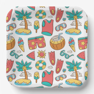 pattern funny summer beach vacation paper plate