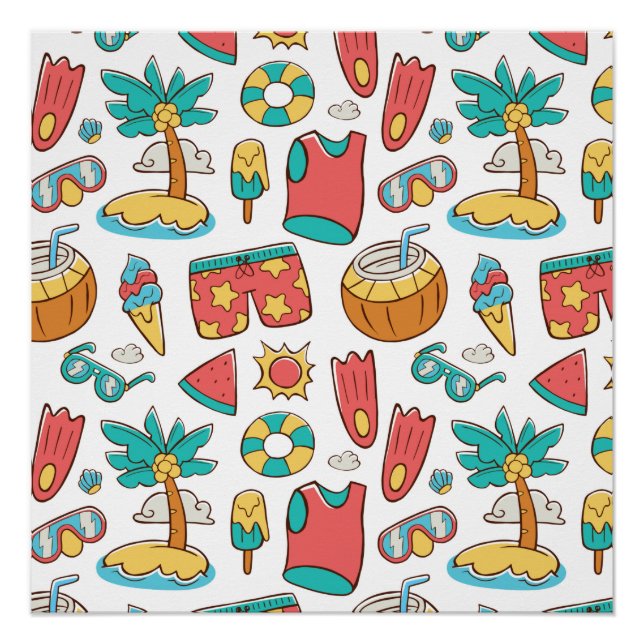 pattern funny summer beach vacation  poster (Front)