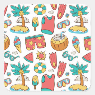 pattern funny summer beach vacation    square sticker