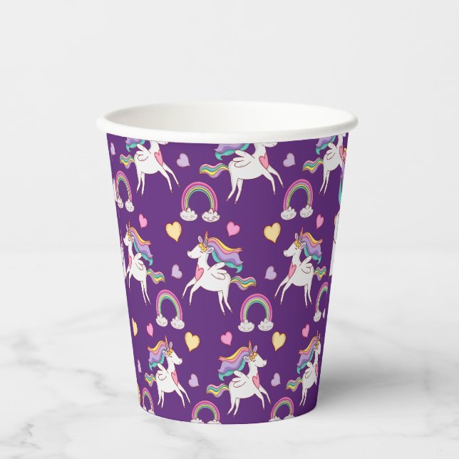 Pattern Funny Unicorn Magic Horse Cute  Paper Cups (Front)