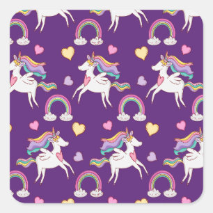 Pattern Funny Unicorn Magic Horse Cute  Square Sticker