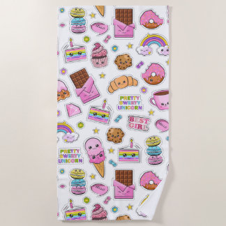 Pattern Funny Unicorn Magic Rainbow Cute Beach Towel