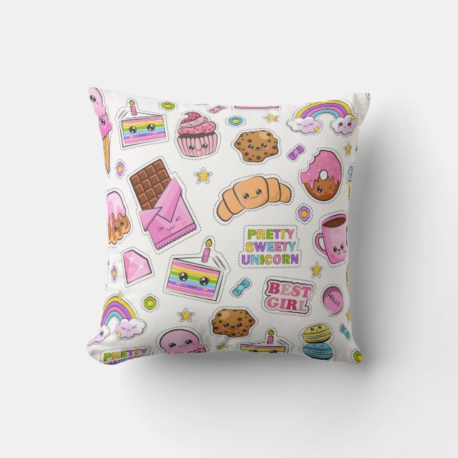 Pattern Funny Unicorn Magic Rainbow Cute   Cushion (Front)