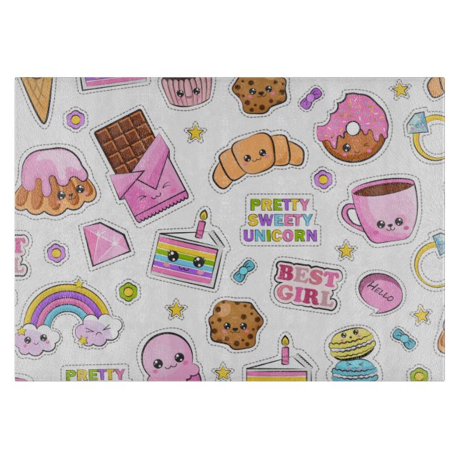 Pattern Funny Unicorn Magic Rainbow Cute  Cutting Board (Front)