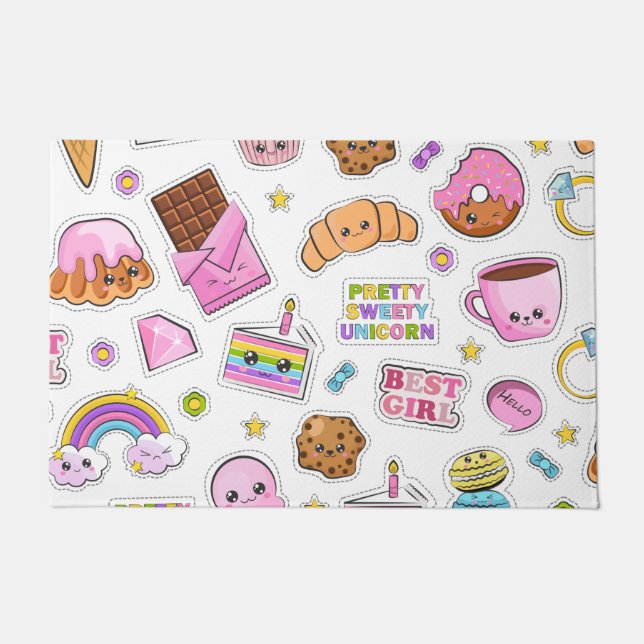 Pattern Funny Unicorn Magic Rainbow Cute   Doormat (Front)