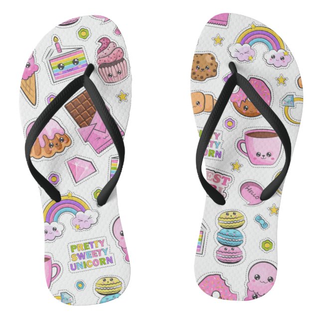 Pattern Funny Unicorn Magic Rainbow Cute   Jandals (Footbed)