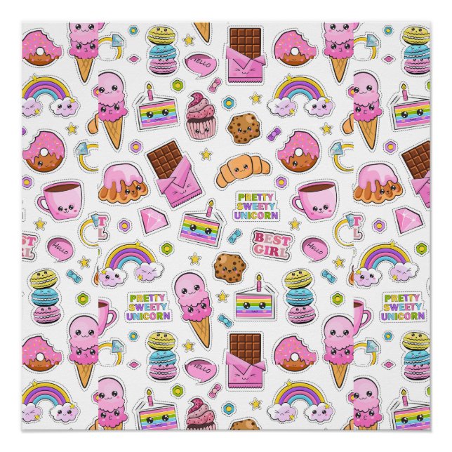 Pattern Funny Unicorn Magic Rainbow Cute    Poster (Front)