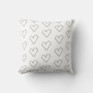 Pattern Heart Line Art Red White Throw Pillow