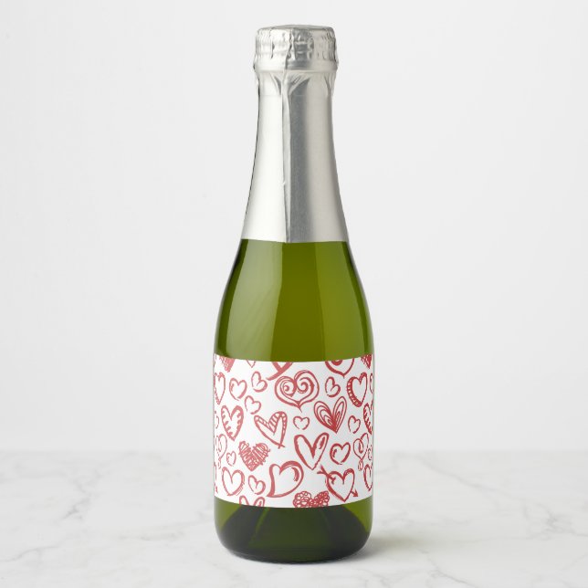 Pattern Heart Love Romance Valentine's Day Wedding Sparkling Wine Label (Front)