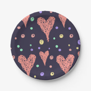 Pattern Hearts Colourful Girly Modern Cute       Paper Plate