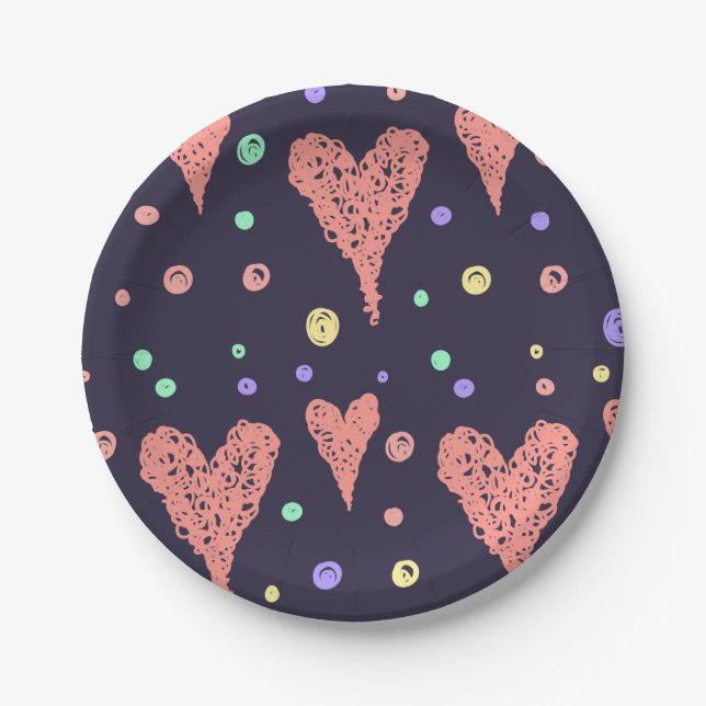 Pattern Hearts Colourful Girly Modern Cute       Paper Plate (Front)