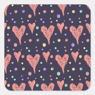 Pattern Hearts Colourful Girly Modern Cute Square Sticker