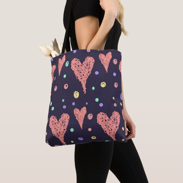 Pattern Hearts Colourful Girly Modern Cute      Tote Bag (Close Up)