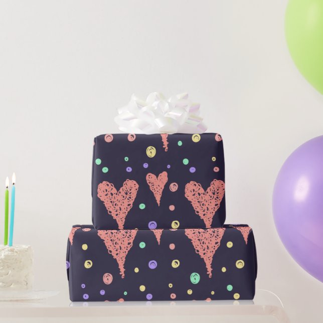 Pattern Hearts Colourful Girly Modern Cute Wrapping Paper (Party Gifts)