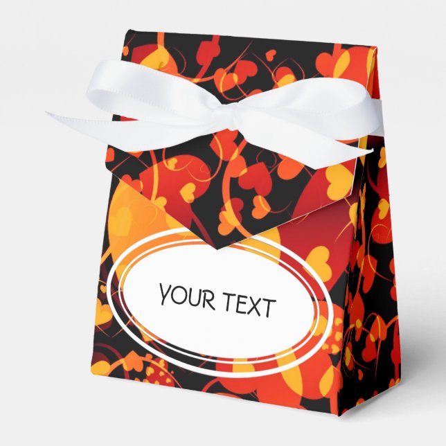 Pattern - Hearts for love black orange + your text Favour Box (Front Side)