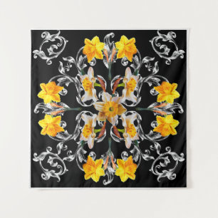 Pattern in baroque style with flowers narcissus on tapestry