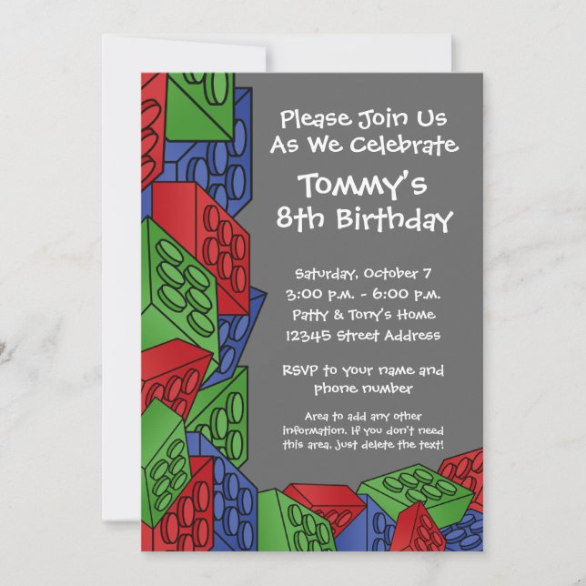 Pattern - Kids Building Blocks Birthday Party Invitation (Front)