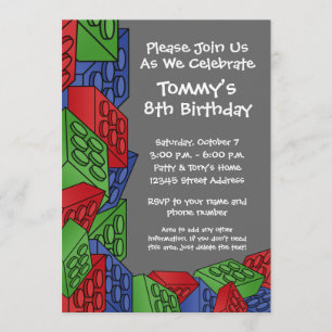 Pattern - Kids Building Blocks Birthday Party Invitation