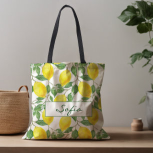 Pattern lemon flower leave green  tote bag