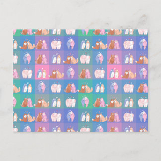 Pattern love animals cats, penguin, fox, elephant postcard