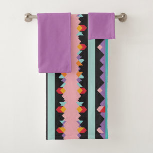 Pattern mix colourful stripes and triangles bath towel set
