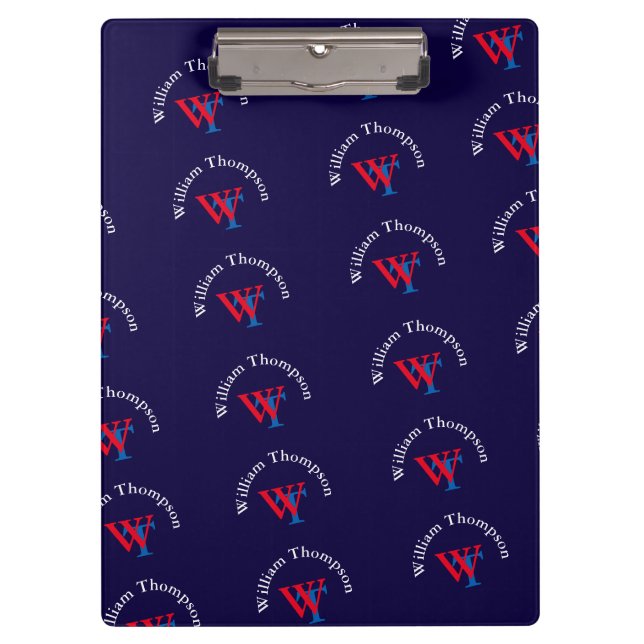 pattern name personalised red/blue monogrammed clipboard (Front)