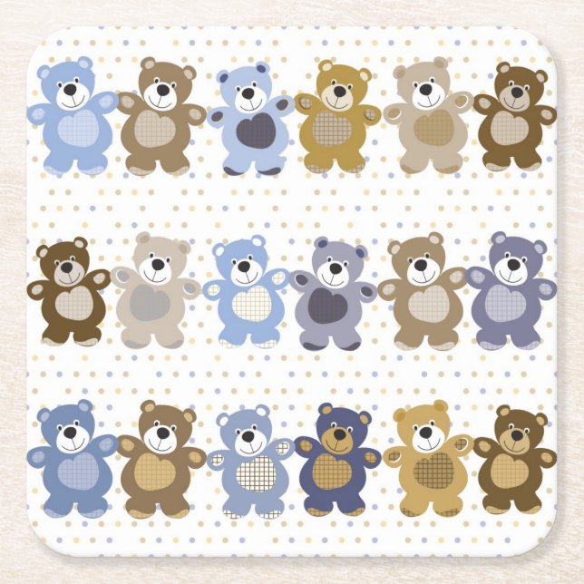 pattern of a toy teddy bear square paper coaster (Front)