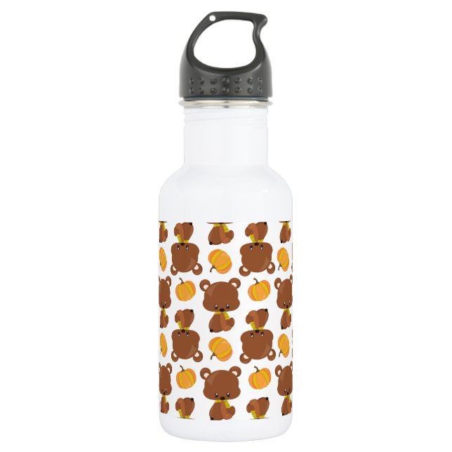 Pattern Of Bears, Cute Bears, Fall, Pumpkins 532 Ml Water Bottle (Front)
