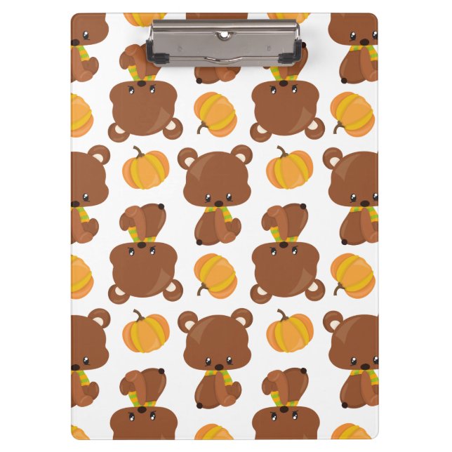 Pattern Of Bears, Cute Bears, Fall, Pumpkins Clipboard (Front)