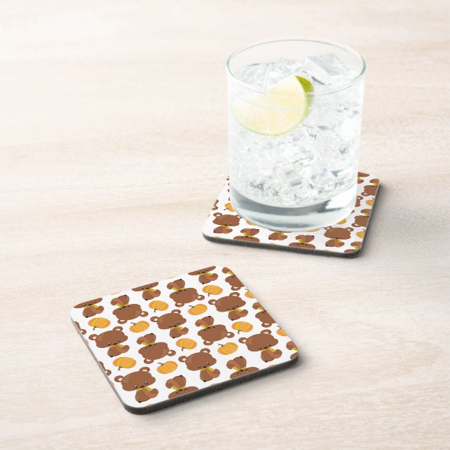 Pattern Of Bears, Cute Bears, Fall, Pumpkins Coaster (Right Side)