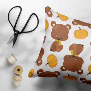 Pattern Of Bears, Cute Bears, Fall, Pumpkins Decorative Cushion