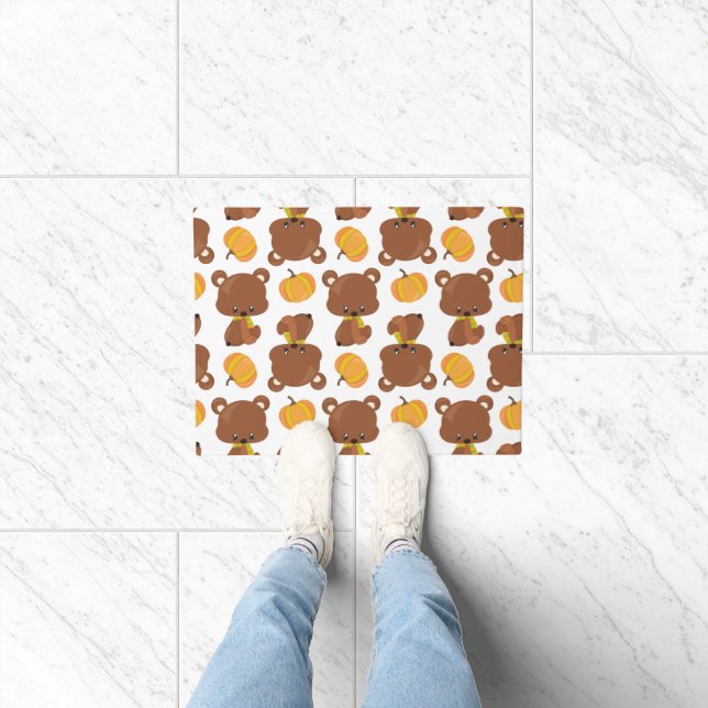 Pattern Of Bears, Cute Bears, Fall, Pumpkins Doormat (Indoor)